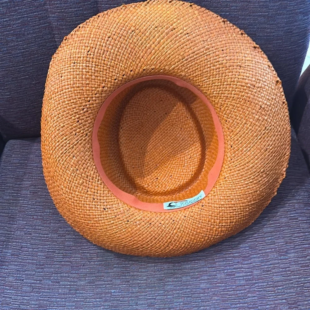 Toucan vintage straw hat. Orange - Picture 3 of 3